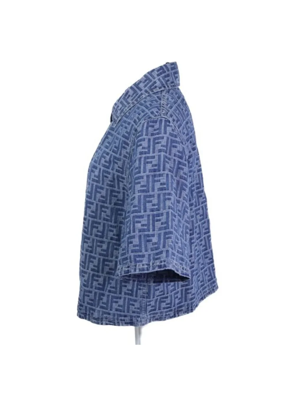 Fendi Zucca Pattern Denim Zip Up Short Sleeve Jacket 38 - Picture 2 of 9